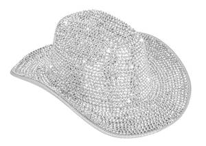 lot 2071 image: INOGIH Women Fringe-Rhinestone Western-Cowgirl-Hat Tassel-Decor Cowboy-Fedora-Hat for Party Music Festival Silver