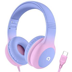 lot 2073 image: ADOOPE Wired Kids Headphones with USB C Plug, 85dB Volume Limiting Safe Hearing Protection, Adjustable Headband, Tangle-Free Cord Headphones for School, Tablet, Travel(Gradient Purple)