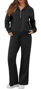 lot 2083 image: GRECERELLE Workout Sets For Women Sweatsuits Women 2 Piece Outfit Conjuntos De 2 Piezas Para Mujer Black-XL