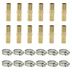 lot 2085 image: PHITUODA 6Pcs Brass Hose Barb Fitting, 12 to 12 Barb Splicer Mender Hose Fittings Brass Hose Barb Adapter with Pipe Hose Clamp for Air Water Fuel Oil