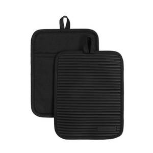 lot 2100 image: KITCHENAID Ribbed Soft Silicone Pot Holder 2-Pack Set, Matte Black, 7x9