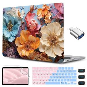 lot 2102 image: CISSOOK for MacBook Air 13 inch M2 M3 M4 Case 2022 2023 2024 2025 Release, Flower Hard Shell Cases with Keyboard Cover OTG Adapter for MacBook Air 13.6 inch A3240 M3113 A2681