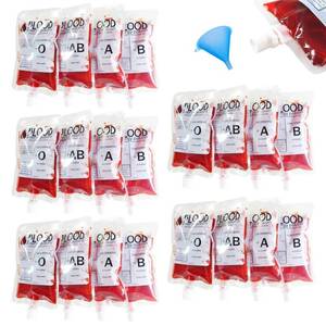 lot 2108 image: 20 Pack Blood Bags for Drinks, 8.5oz Anti-Leak With Cap, Reusable Food Grade, Decoration Cups for Halloween and Christmas