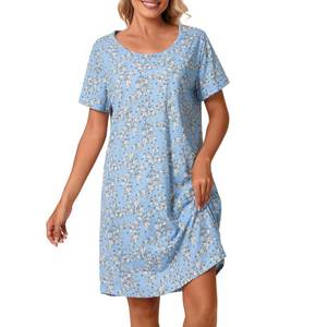 lot 2114 image: Tugege Womens Nightgown Short Sleeve Sleepshirts House Dress Sleepwear Casual Print Pajama (BU-Floral&Leaves, X-Large)