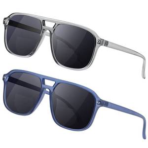 lot 2120 image: Madison Avenue 2 Pack Retro Aviator Bifocal Reading Sunglasses for Men and Women, Trendy Sun Reader Mens Womens UV Protection GreyBlue 1.5