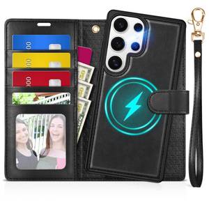 lot 2408 image: TUCCH Wallet Case for Galaxy S25 Ultra, Removable RFID Blocking 4 Card Slots Wrist Strap Wireless Charging Kickstand PU Leather Magnetic Detachable Protective Cover for Galaxy S25 Ultra 6.9, Black