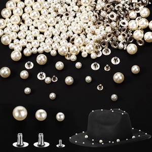 lot 2411 image: 400 Pearls for Clothing Decoration Mix Size Include 200 Rivets for Fabric and 200 Faux Pearls Jean Decor Leather Hat Shoe Clothes Bag Skirt Bridal Veil DIY Accessories, Tool Fix(6mm, 8mm, 10mm)