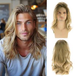 lot 2421 image: Baruisi Long Blonde Wigs for Men Synthetic Layered Wavy Cosplay Party Wig