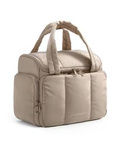 lot 2434 image: BAGSMART Toiletry Bag for Women with Dual-Padded Handles, Puffy Lightweight Makeup Bag for Makeup Accessories, Brushes Set, Travel-Sized Container, Camel