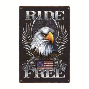 lot 2435 image: Legend Ride Free American Bald Eagle USA Flag Distress Look Metal Garage Tin Sign 12 x 8