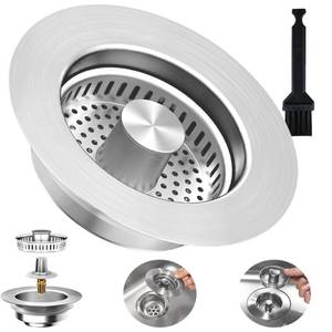 lot 2439 image: 3-in-1 Kitchen Sink Drain Strainer Stopper, Upgraded Stainless Steel Sink Plug with Anti-Clog Filter Basket, Fits Standard 3-12 Inch Drain Hole, Pop Up Garbage Disposal Cover Food Catcher