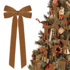 lot 2448 image: 12Pcs Vintage Velvet Ribbon Bows Christmas Tree Decorations,5in x 10in Brown Xmas Ornaments for Tree Home Party Front Door Wreath Holiday Decor