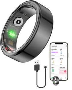 lot 2449 image: Vital Health Smart Ring for Women Black Vital Health Ring Smart Rings for Men with Fitness Tracking, Sleep Monitor, Activity Tracking, App (Size 7)