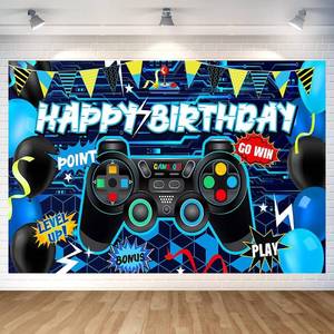 lot 2455 image: Game Birthday Party Decoration Gaming Happy Birthday Backdrop Photo Background Banner Poster for Game Party Decorations Party Supplies 70.8 x 47.2 Inch