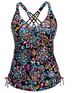 lot 2471 image: Tempt Me Women Colorful Paisley Tankini Top Only V Neck Swim Tops Tummy Control Bathing Suit Top No Bottom L