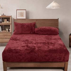 lot 2474 image: PHF Truly Velvet Fitted Sheet Only Twin Size, Christmas Luxury Super Soft Cozy Fuzzy Fleece Bottom Sheet with Deep Pocket Up to 16, Suitable for Fall Winter Spring, No Pillowcases, Wine Red