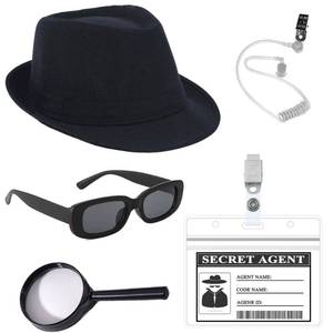 lot 2477 image: WETEPUXI 5 Pcs Detective Costume Set Secret Agent Cosplay Outfit Accessories Kit Includes Detective Hat Sunglasses Earpiece Magnifying Glass