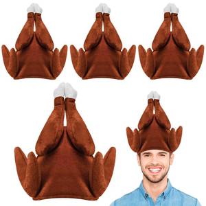 lot 2489 image: Geyoga 4 Pcs Thanksgiving Turkey Hats for Adults Plush Turkey Hat with Legs Headband for Carnival Cosplay Thanksgiving Party(Roasted,Brown)