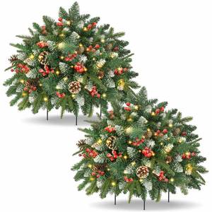 lot 3331 image: LAVEVE Prelit Small Christmas Tree 20 with 50 Warm LED Timer Lights, Battery Operated Xmas Tree with Red Berries & Pinecones, Frosted Urn Filler, Outdoor for Porch and Pathway,2 Pack