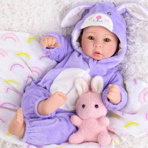 lot 3332 image: Aori Real Baby Dolls - 17 Inch Realistic Baby Doll with Soft Body & Purple Bunny Outfits for Girls 3 Pretend Play, Dress Up, Nursery Decor