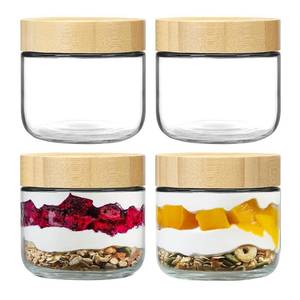 lot 3337 image: NETANY 4-pack 8oz Glass jars with Airtight Lids, Overnight Oats Containers with Bamboo Lids, Wide mouth Mason Salad jars, Glass Food Storage Containers for Snacks Yogurt Spice Sugar