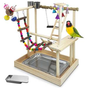 lot 3344 image: PINVNBY Bird Playground Parrot Perch Stand Play Gym Cockatiel Wood Bird Toys Birds Cage Accessories Playpen Ladder with Feeder Cups Hanging Swing Toys for Parakeet Conure Lovebird Cockatiel