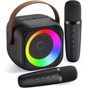 lot 3353 image: Mini Karaoke Machine, Portable Bluetooth Karaoke Speaker with 2 Wireless Microphones and Party Lights for Kids and Adults, Birthday Gifts for Girls Boys Family Home Party