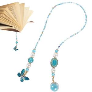 lot 6153 image: Blue Butterfly Beaded Bookmark - Fantasy Crystal Bead Gold Chain Fantasy Bookmark, Butterfly Aesthetics Pendant, Book Marks Gifts for Books Lovers Students Teacher Office School Supplies