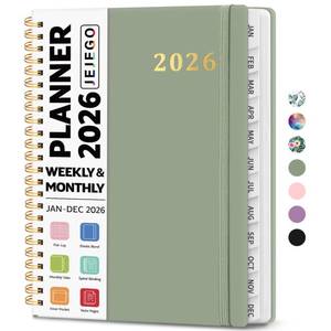 lot 6156 image: 2026 Planner, Weekly and Monthly Calendar Planner Book, January 2026 - December 2026, Hardcover Spiral Planner with Monthly Tabs, Notes Pages, Perfect for Women & Men, A5 (6.4 x 8.5) - Green