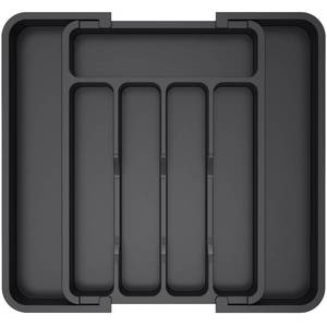 lot 6166 image: Lifewit Silverware Drawer Organizer, Expandable Utensil Tray for Kitchen, BPA Free Flatware and Cutlery Holder, Adjustable Plastic Storage for Spoons Forks Knives, 8.5-14.1 x 12.1, Black