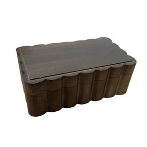 lot 6169 image: Musanpou Carved Edge Rubberwood Keepsake Box - Groove Edge Jewelry Box for Trinkets & Photos  Fan shaped wooden jewelry box  8.7�� x 5.1��x 3.2��  Ideal Gift  gift box (Walnut brown)