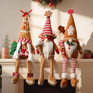 lot 6490 image: Christmas Gingerbread Man Gnomes Plush Decorations, 3pcs Handmade Long Leg Elf Dolls Christmas Ornament, Xmas Swedish Tomte Santa for Indoor Home Decor, Winter Holiday Table Tiered Tray Figurine Gift