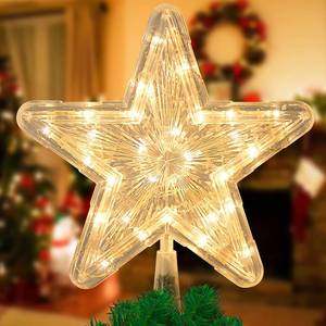 lot 6492 image: DERAYEE Christmas Star Tree Topper Lighted, Xmas Tree Topper with Lights Light Up Star Topper for Christmas Tree Decorations Battery Operated 9 Inch