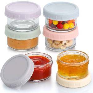 lot 6494 image: VITEVER 6 Pack Salad Dressing Container To Go, 2.7 oz Glass Small Condiment with Lids, Dipping Sauce Cups Set, Leakproof Reusable for Lunch Box Work Trip.