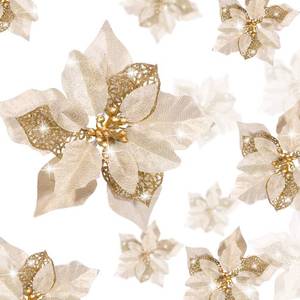 lot 6495 image: WILLBOND 36 Pieces Christmas Poinsettia Glitter Faux Flowers Christmas Artificial Flowers Tree Ornaments Topper Xmas Decorations(Gold)