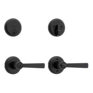 lot 9371 image: (Set of Two) Trafford Keyed Entry Handle and Single Cylinder Deadbolt Combo Pack featuring SmartKey Security in Matte Black