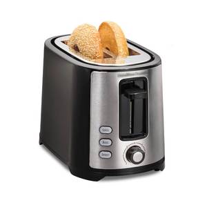 lot 9376 image: Hamilton Beach 2 Slice Extra Wide Slot Toaster with Bagel & Defrost Settings, Shade Selector with 7 Browning Levels, Toast Boost, Auto Shutoff, Black & Stainless Steel (22633)