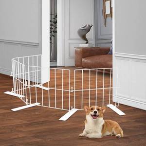 lot 9377 image: YORWHIN Short Puppy Gate - 17 Inch Height Dog Gate, Metal Free Standing Pet Gates, Expands Up to 48 Inches for IndoorOutdoor, Step Over Pet Fence for Small Dogs