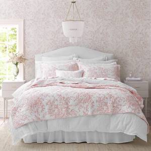 lot 9380 image: Laura Ashley - Queen Quilt Set, Soft & Reversible Cotton Floral Bedding with a Medium Weight Feel, 3 Piece Bed Set with Matching Pillowcases (Bedford Pink)