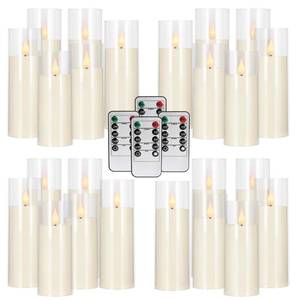 lot 9383 image: YuaChuamei Set of 24 Ivory Acrylic LED Candles, Battery Operated with Remote Control and Timer, Flickering Flameless Candles with for Christmas ��Wedding�� Home Party Decor (5 6 7 H)