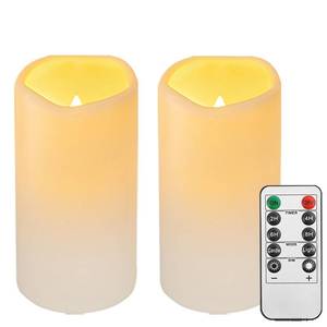 lot 9391 image: Biyanuo 2PACK Outdoor Plastic flameless Candles with Remote Control and Timer, LED Flickering Battery Operated Electric Pillar Candles (D3 xH5.5) for Camping, Weddings, Home Decoration