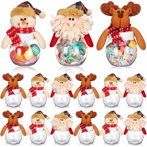 lot 9395 image: Reallnaive 12 Pcs Christmas Candy Jars with Snowman Santa Elk Lid 5.91 x 3.1 Inch Plastic Clear Christmas Cookie Chocolate Jar Xmas Snack Food Storage Container for Gifts Holiday Party Favor Supplies