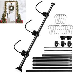 lot 9396 image: Garland Hanger for Front Door Frame - 26.77 to 89.37 Length, Heavy-Duty Stainless Steel Telescoping Rod, Multi-Use Tension Rod Garland Holder for Holiday Christmas & Halloween Decorations