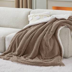 lot 9413 image: Bedsure Sherpa Fleece Twin Size Blanket for Bed - Herringbone Pattern Room Decor, Thick and Warm Blanket for Winter, GentleSoft Fuzzy Cozy Gifts for Women, Tan Brown, 60x80 Inches