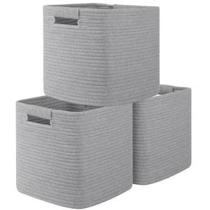 lot 9422 image: OIAHOMY Storage Cubes 11 Inch Bins-3-Pack, Cotton Rope Woven Baskets for Organizing, Square Storage Baskets for Shelves, Classroom, Kids Toy Bins, Closet, Baby Nursery-Grey