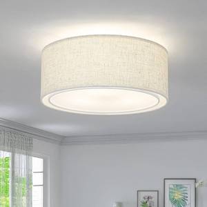 lot 9424 image: Luupyia 12.59 Inches Fabric Drum Ceiling Light Fixture, 3-Lights White Simple Semi Flush Mount Ceiling Lights with Double Fabric Shade, Drum Overhead Lighting for Bedroom Hallway E26, 60W