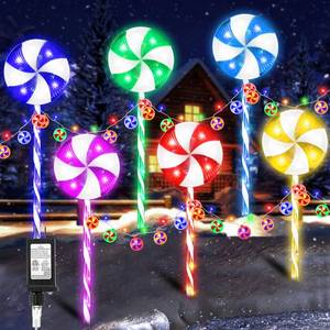 lot 9426 image: 6 Pack Christmas Lollipop Pathway Lights Outdoor with 28PC Candy, 27 176LED Peppermint Candy Cane Decoration with 8 Mode&Timer&Stake, Pathway Marker Light for Walkway Outsides Decor(Multicolor)