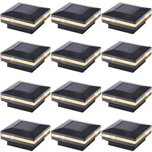 lot 9429 image: Dynaming 12 Pack Solar Post Lights, Outdoor Solar Powered Decorative Post Cap Light, Black Shell & Warm White LED Lighting for Fence Deck Patio, Only Fit 3.5x3.5 Wooden Posts