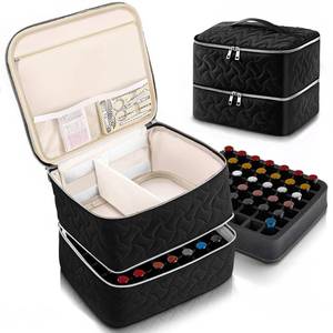 lot 9430 image: DreamGenius Nail Polish Organizer Case Holds 42 Bottles, Portable Double-Layer Nail Polish Storage Bag with Adjustable Dividers for Manicure Tools, Black