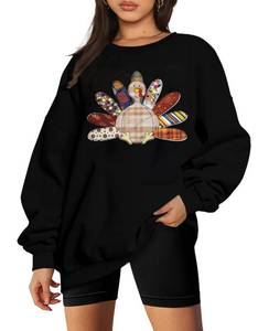 lot 10142 image: UNIQUEONE Thanksgiving Sweatshirt Women Turkey Tshirt Gobble Til You Wobble Shirt Oversized Fall Graphic Pullover Top Black